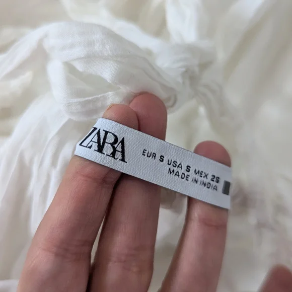 Zara Pintuck Tiered Midi Dress Tie Back Ladder Detail Beige Ecru Small S - Picture 10 of 11